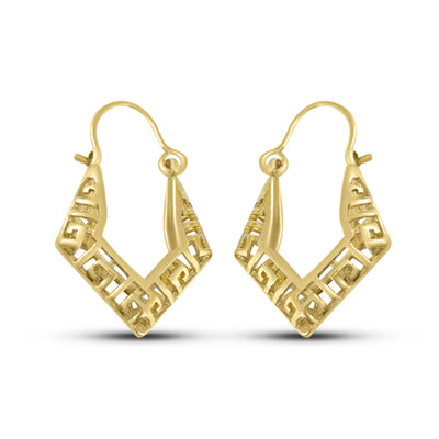 Gold Filled Greek Key Small Oval Hoop Earrings 1.5"