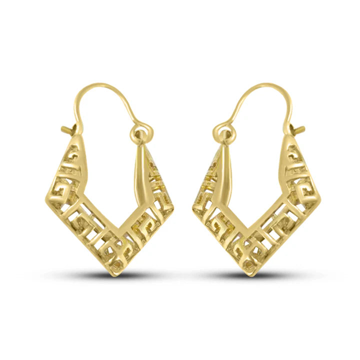 Gold Filled Greek Key Small Oval Hoop Earrings