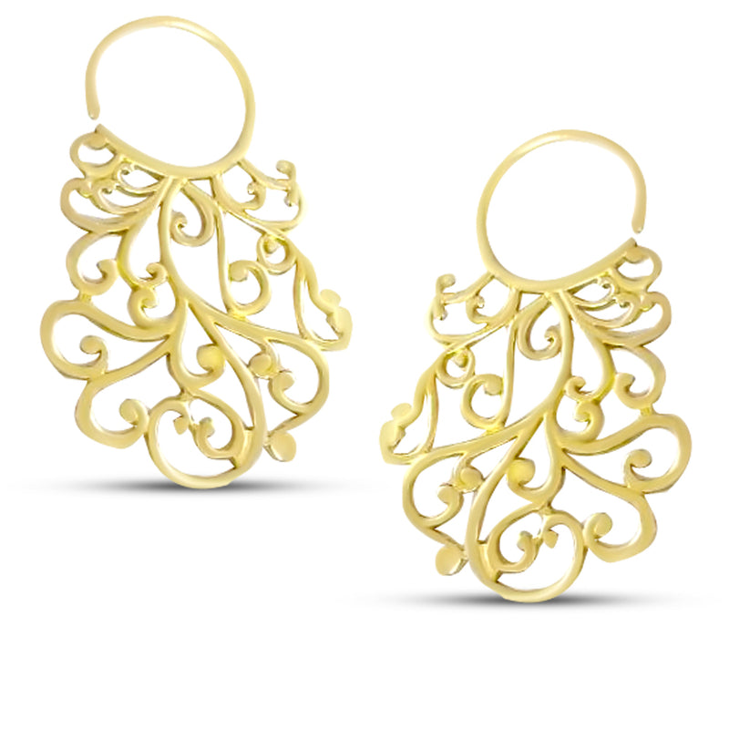 Floral Swirl Design Gold Plated Statement Earrings