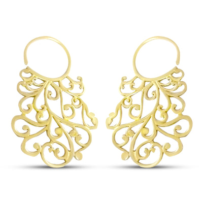 Floral Swirl Design Gold Plated Statement Earrings