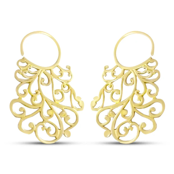 Floral Swirl Design Gold Plated Statement Earrings
