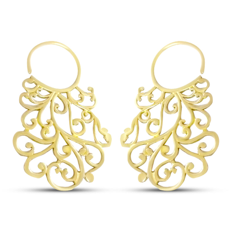 Floral Swirl Design Gold Plated Statement Earrings