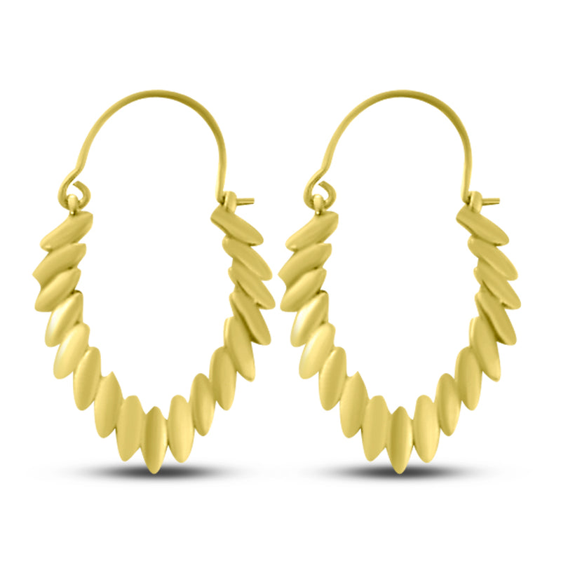 Tribal Leaves Drop Gold Plated Hoop Earrings