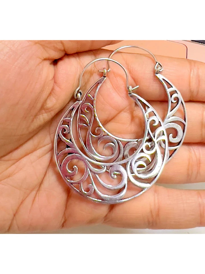 Vintage Curvy Hoop Gold Silver Boho Hoop Earrings