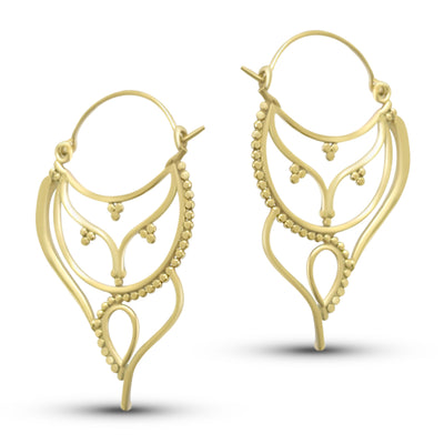 Vintage Asymmetrical Antique Design Gold Plated Hoops Earrings