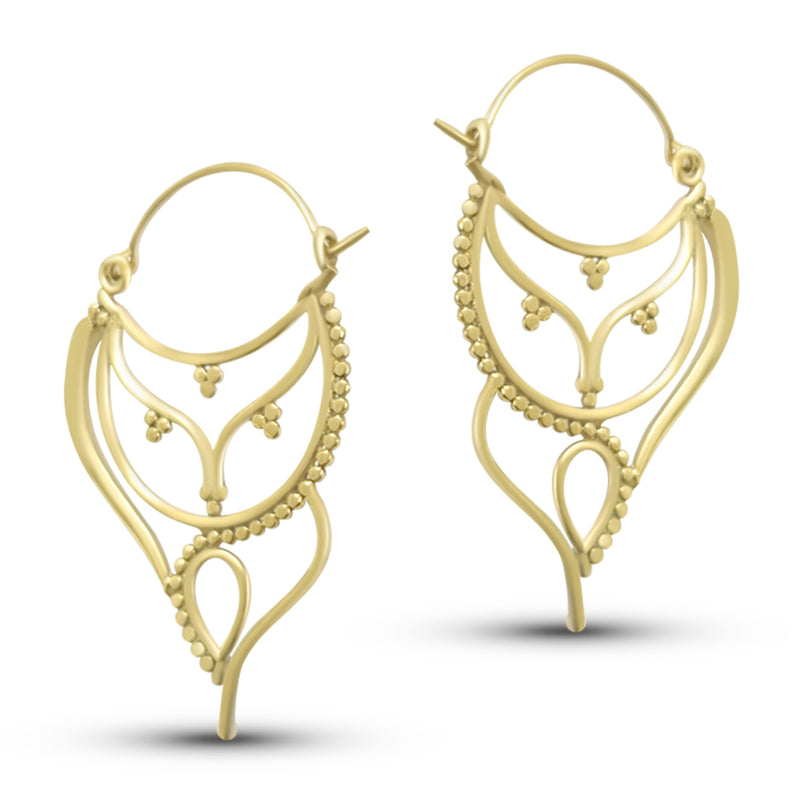 Vintage Asymmetrical Antique Design Gold Plated Hoops Earrings