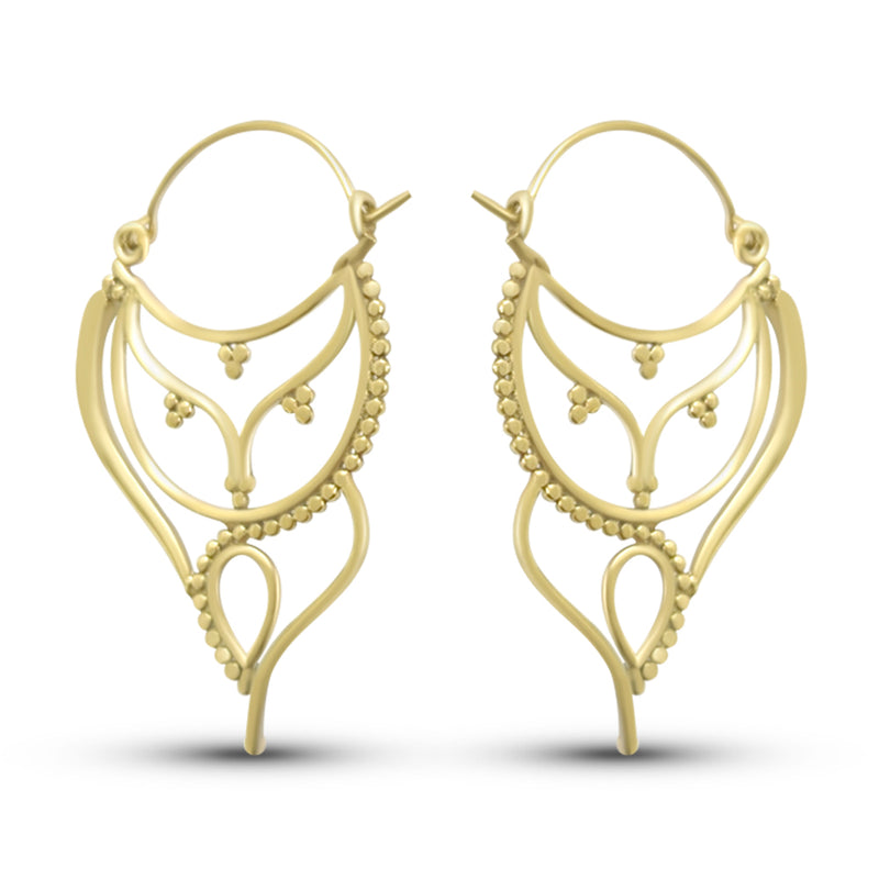 Vintage Asymmetrical Antique Design Gold Plated Hoops Earrings