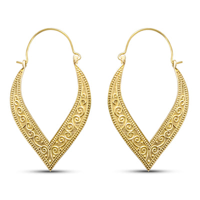 Leaf Drops Gold Plated Creole Style Earrings
