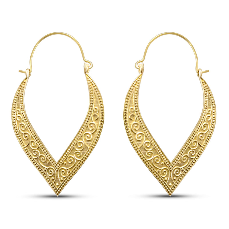 Leaf Drops Gold Plated Creole Style Earrings
