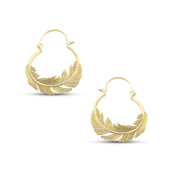 Gold Plated Feather Simple Hoop Earrings
