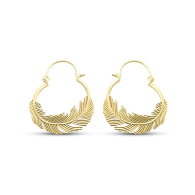 Gold Plated Feather Simple Hoop Earrings