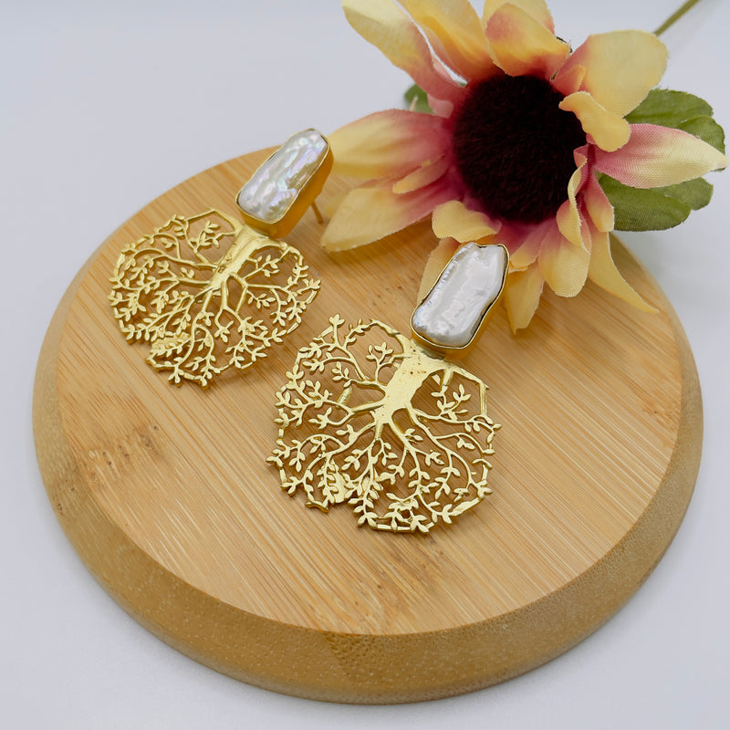 Handmade pearl tree statement studs, pre-order these elegant earrings today.