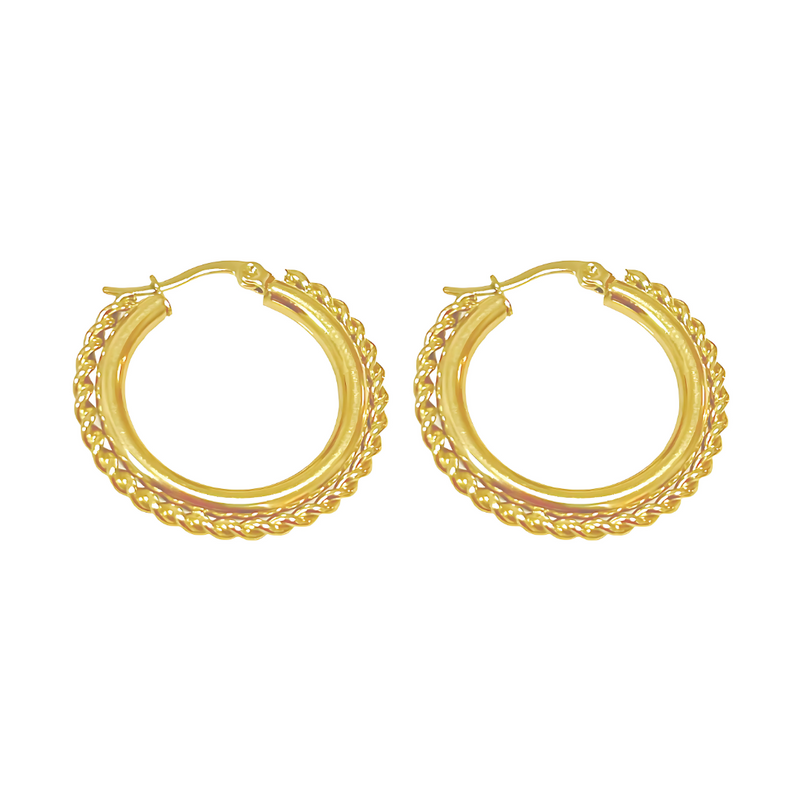 Minimalist gold floral hoop earrings with delicate leaf pattern - handcrafted nature-inspired jewelry by Innerplane