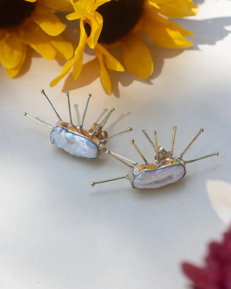 Salma Studs – Baroque Pearl and Gold Spike Earrings | Handcrafted Modern Statement Jewelry by INNERPLANE