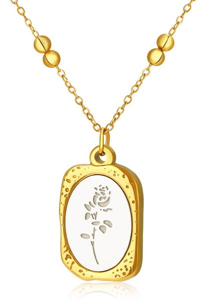 Retro mirror rose necklace pendan