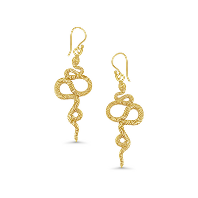 Oxidized Gold Etched Snake Dangle Earrings
