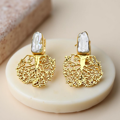 Handmade Pearl Tree Statement Studs