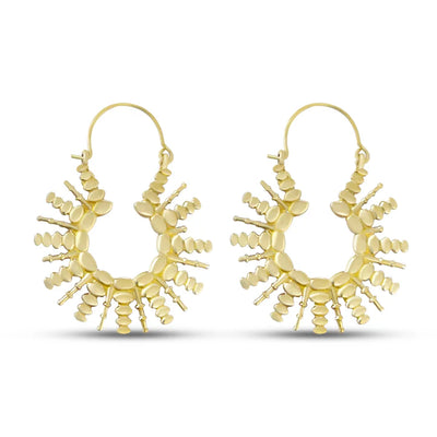 Front view of Boho Balancing Stones Minimalist Design Drop Earrings in gold tone.