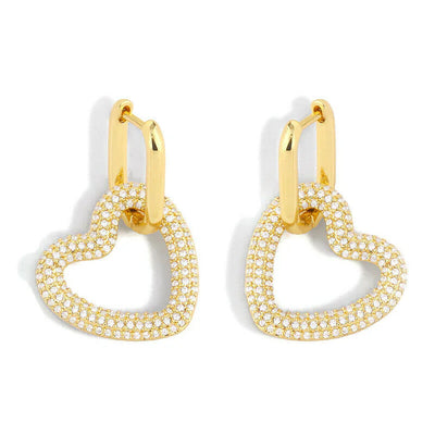 Brilliant Gold Diamond Heart Hoops Earrings