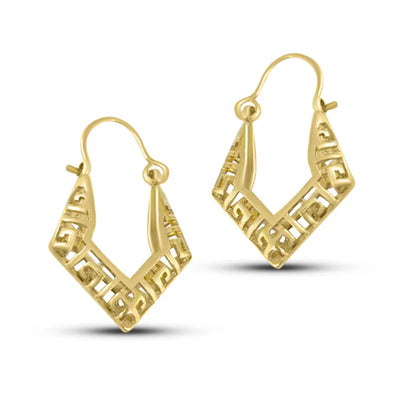 Detailed view of Gold Filled Greek Key Small Oval Hoop Earrings handcrafted design.