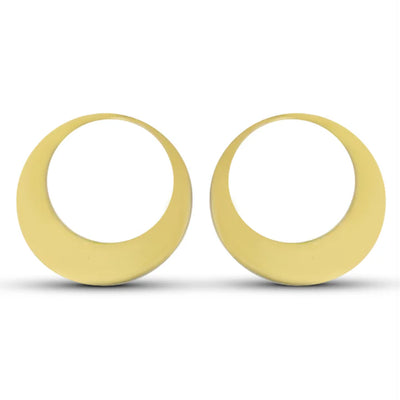 Front view of Full Moon Gold Metal Hoop Earrings with sleek circular cutout design.
