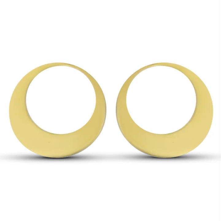 Front view of Full Moon Gold Metal Hoop Earrings with sleek circular cutout design.