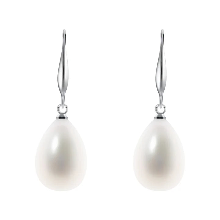 Front view of Girl with the Pearl Earrings featuring silver plated hooks and white pearls.