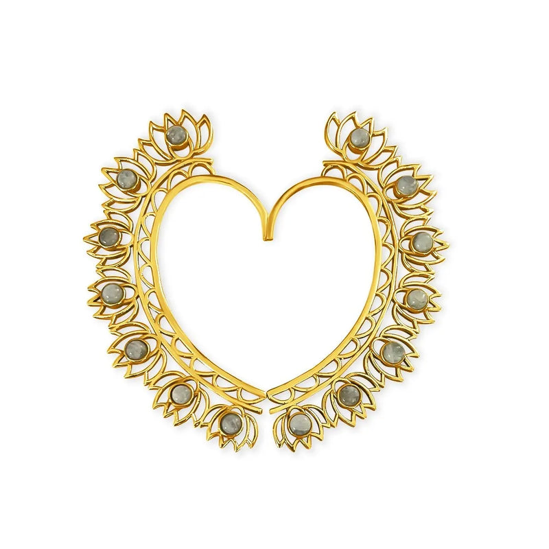 Elegant Gold & Gemstone Ear Cuff Set featuring lotus-inspired design and intricate detailing, perfect for modern and traditional looks.