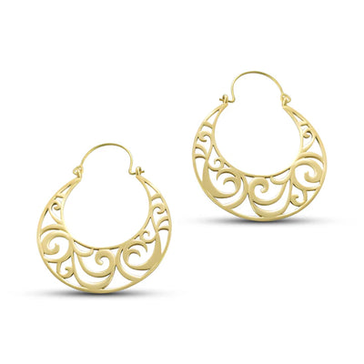 Gold and silver vintage curvy boho hoop earrings captured from side angle.