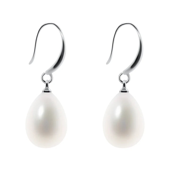 Minimalist pearl drop earrings with silver hook design for women.