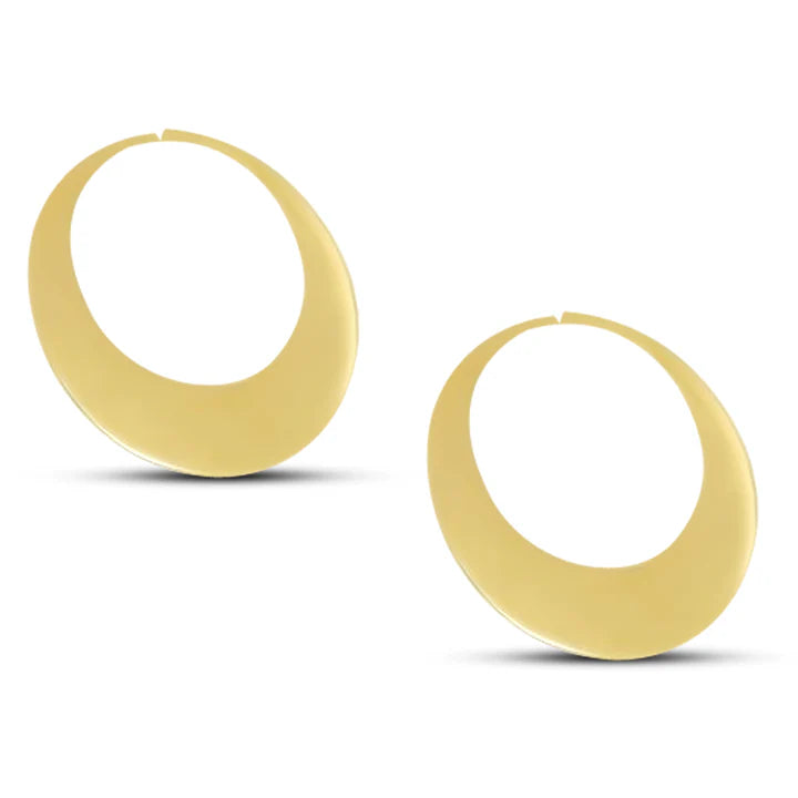 Side view of Full Moon Gold Metal Hoop Earrings with smooth matte gold finish.