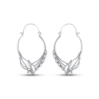 Front view of wave caviar geometric hoop earrings with modern silver finish design.