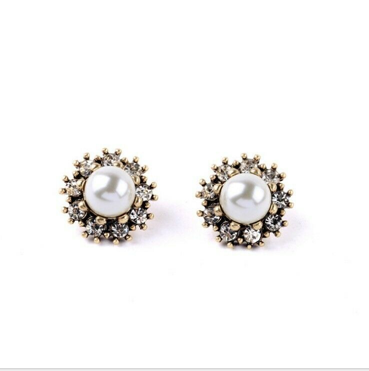 Pearl & Diamond Cluster Stud Earrings