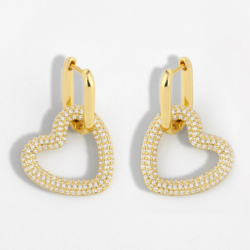 Brilliant Gold Diamond Heart Hoops Earrings