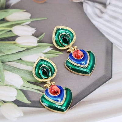 Emerald Green Heart Drop Earrings