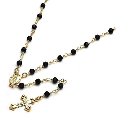 Virgen Guadalupe Dainty Black Gold Rosary Necklace 18"