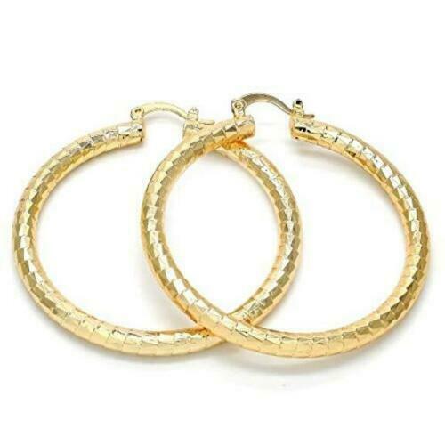 Gold Textured Hoops Earrings