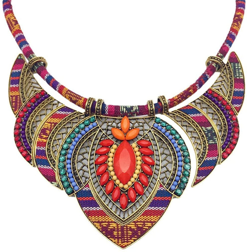 Handcrafted Art Deco Multi Color Beaded Bib Choker Necklace.
