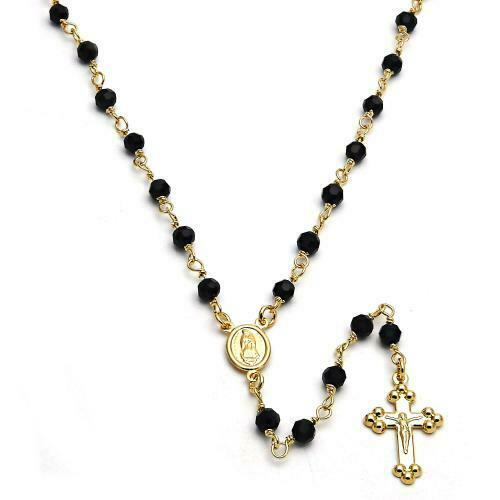 Virgen Guadalupe Dainty Black Gold Rosary Necklace 18"