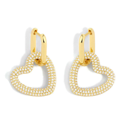 Brilliant Gold Diamond Heart Hoops Earrings